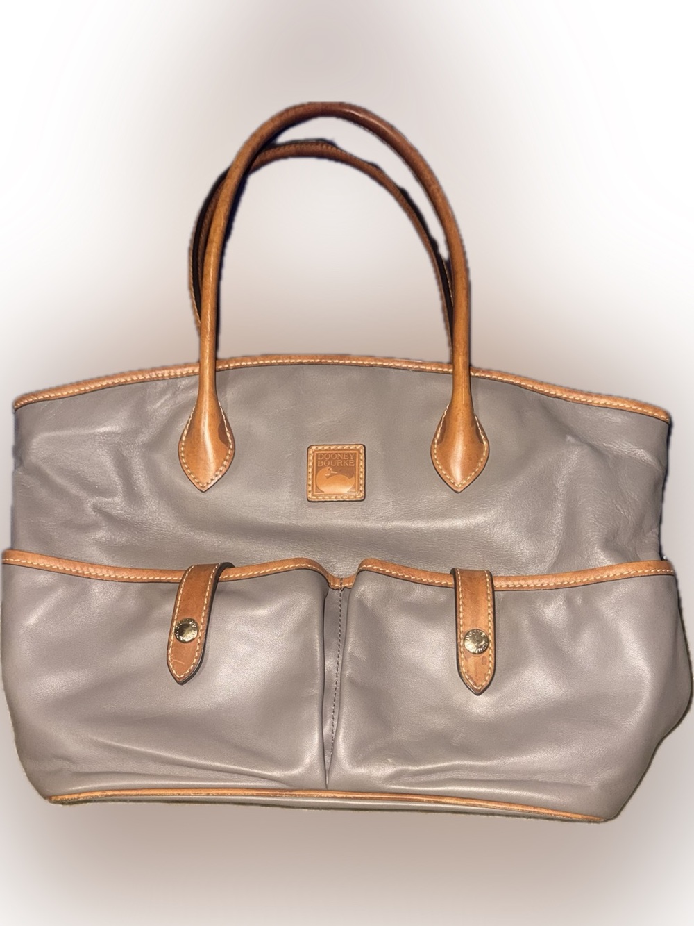 Dooney & Bourke Taupe Leather Tote with Tan Trim and Handles